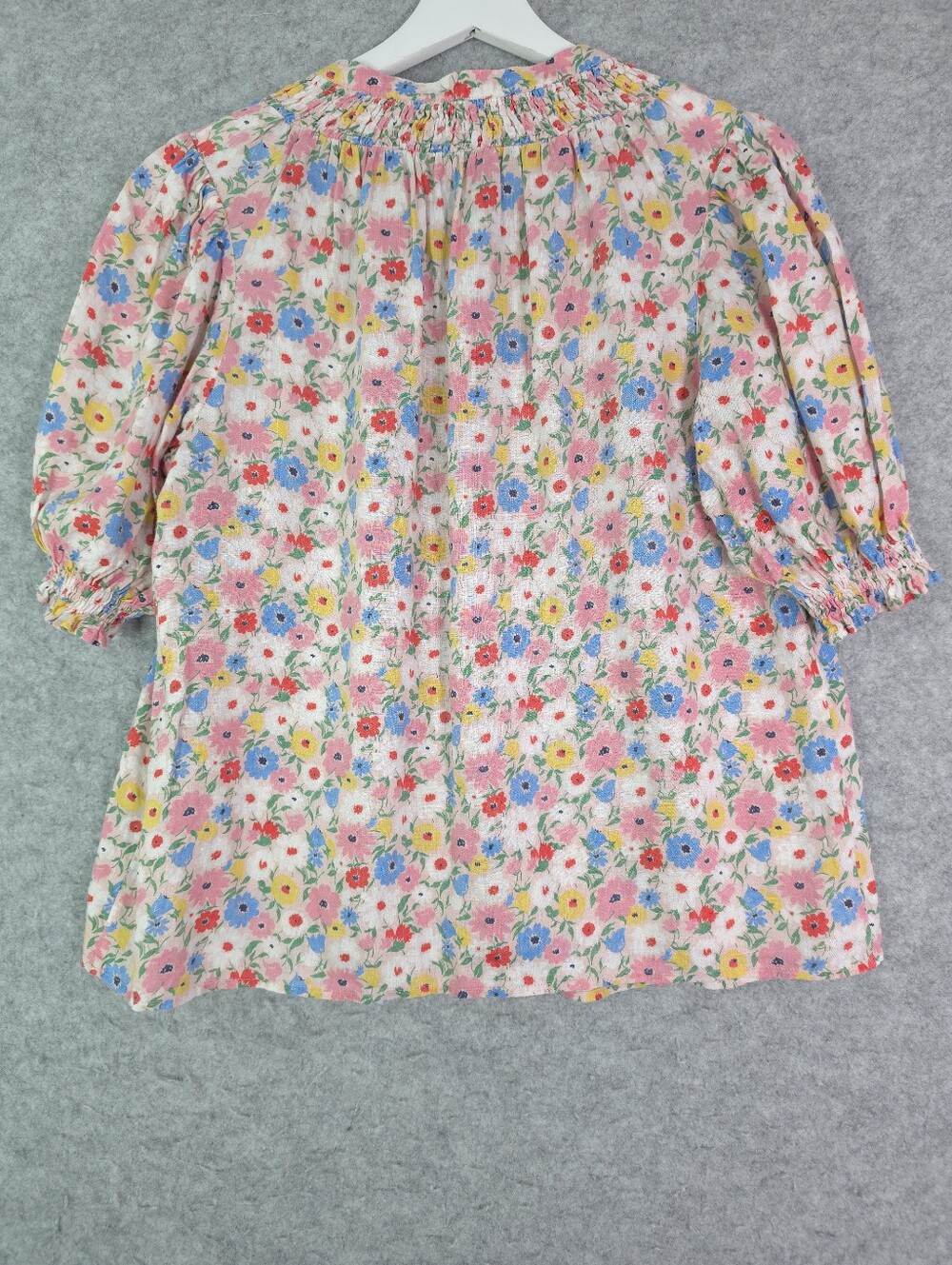 Boden Linen Floral Smocked Blouse Puff Short Sleeve Top Multicolor Size 10 - Picture 5 of 8